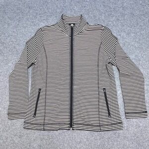 Jones New York Sport Black White Striped Full Zip Mock Neck Jacket Womens XL